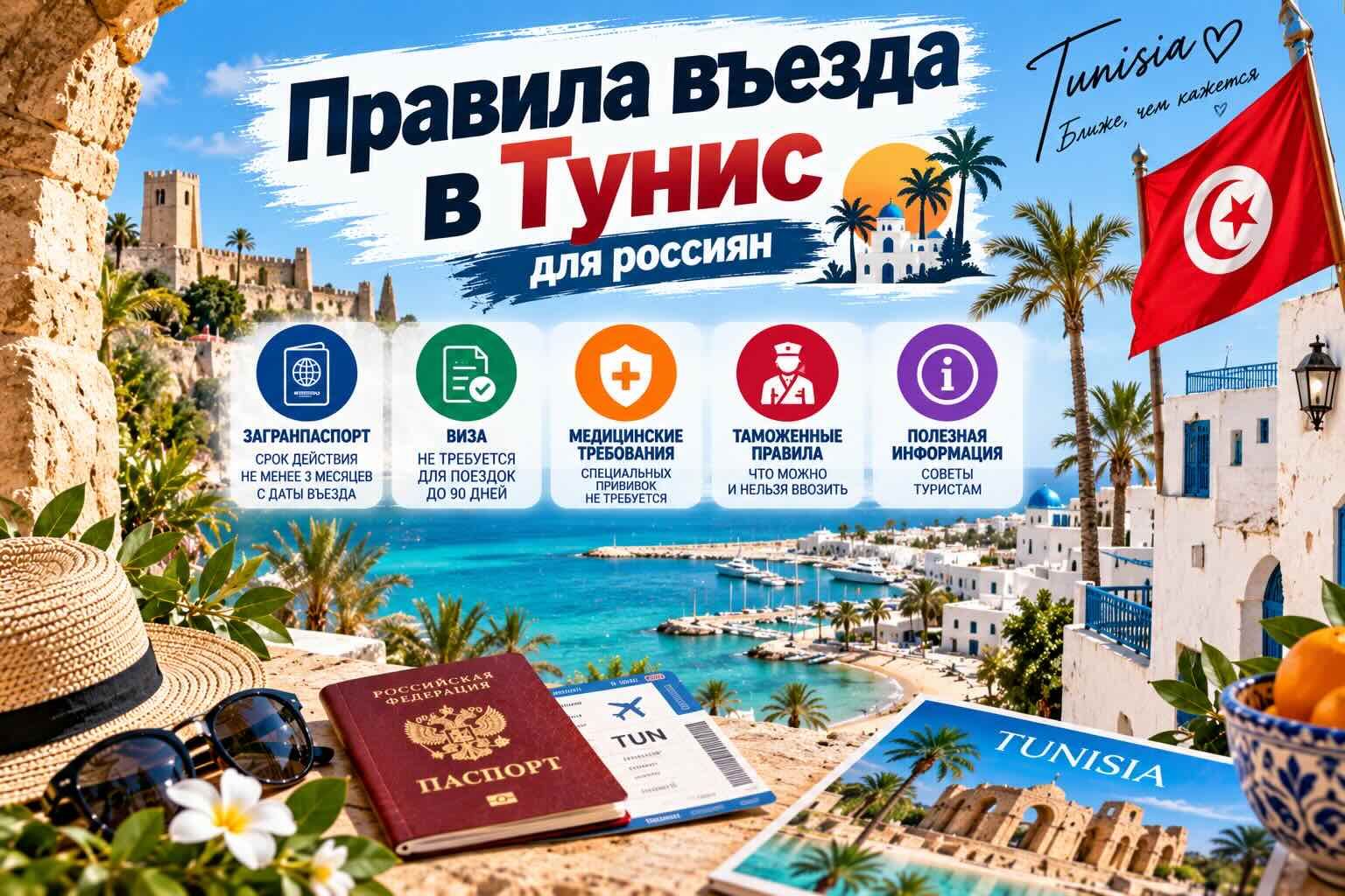 Правила въезда в Тунис для Россиян: безвизовый срок и документы